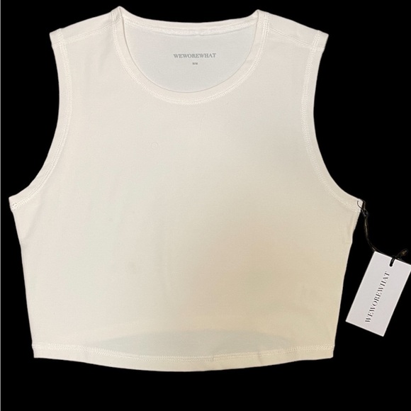 Nwt Womens weworewhat Muscle Tank Top Solid Off White Cropped Top Size Medium - Picture 12 of 16